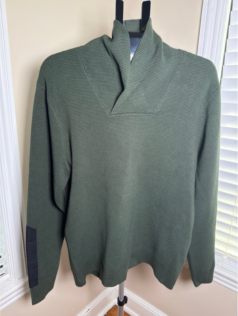 AETHER Gamma Sweater Mens Large Olive Green Shawl Collar Cotton Cashmere NWT